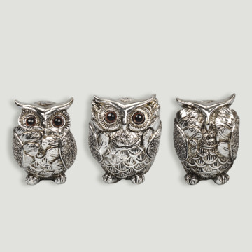 Silver resin owl DO NOT HEAR/SEE/SPEAK 6.5x8cm