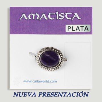 Silver cabochon ring. Amethyst.