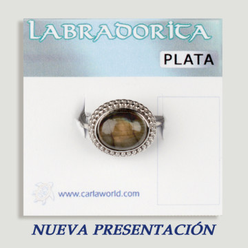 Anillo Plata cabujón. Labradorita.