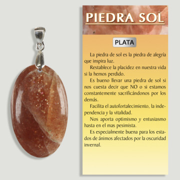 Pendentif Argent Pierre de Soleil Extra forme libre