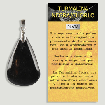 Colgante Plata Turmalina negra cabujón pulido forma libre