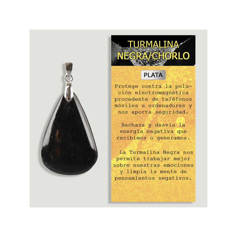 Polished free-form cabochon black tourmaline silver pendant Polished free-form cabochon black tourmaline silver pendant