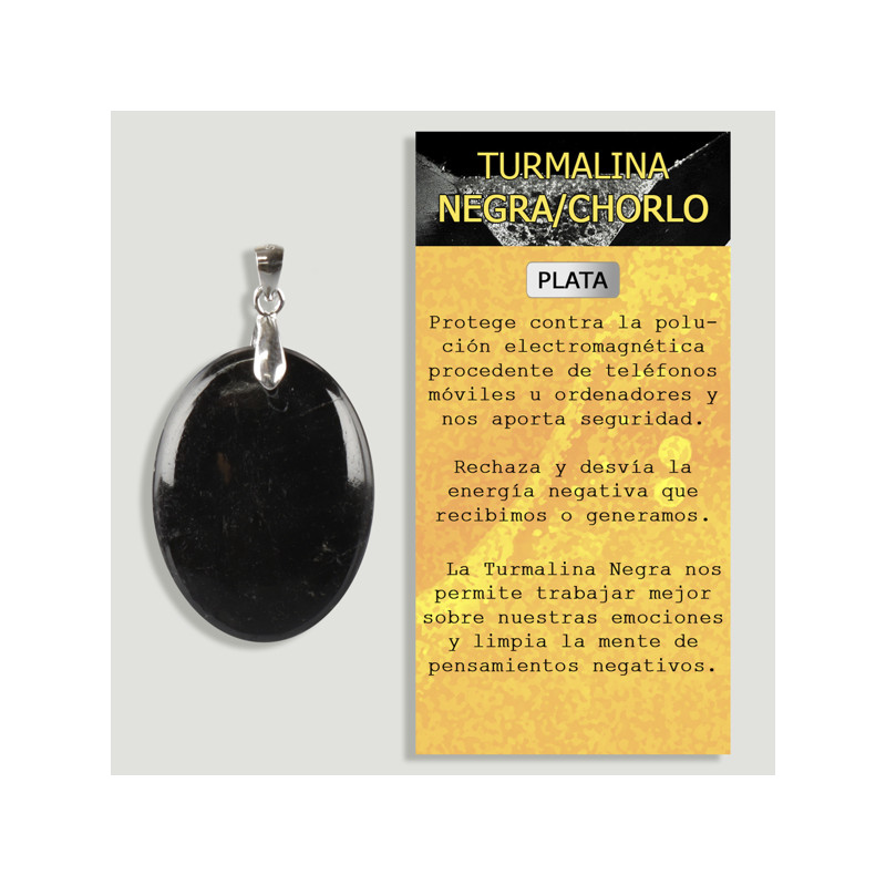 Polished free-form cabochon black tourmaline silver pendant Polished free-form cabochon black tourmaline silver pendant