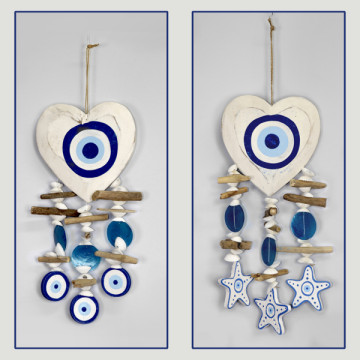 Movil Corazón madera ojo+ojos con estrella / tronquito 17x45