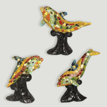 Mosaic resin figure, Dolphin colors. 10cm