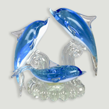 Figura de cristal 3 golfinhos 18x18x10cm