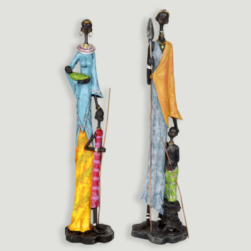 Resin African figure woman with child 9x33cm assorted