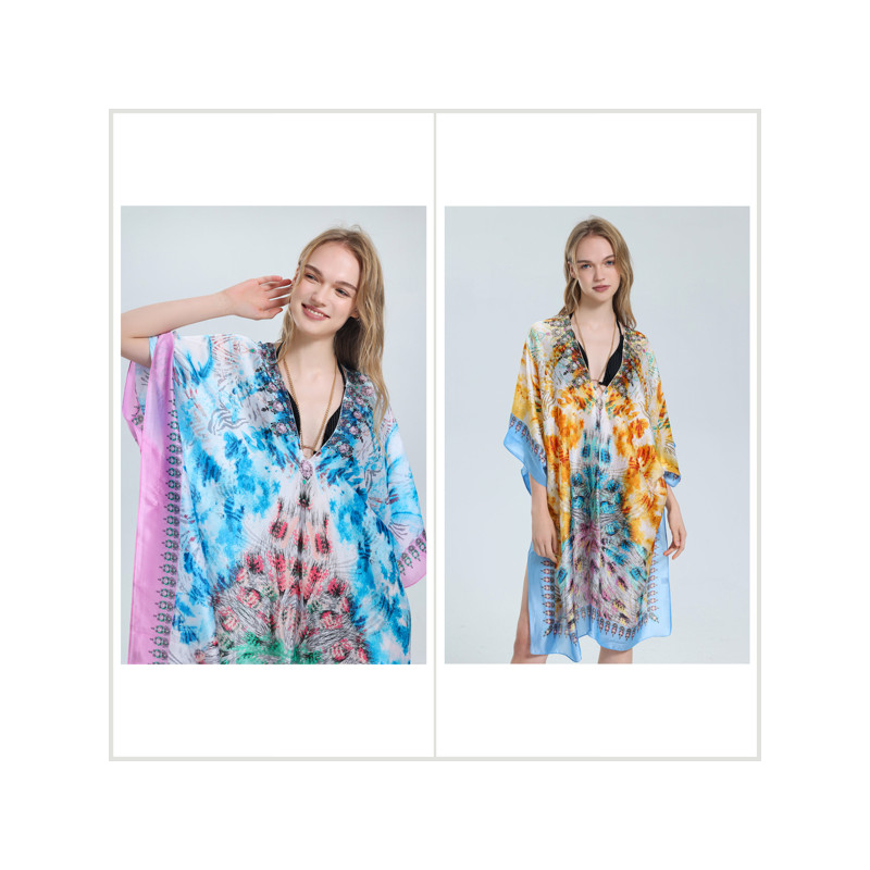 100% Polyester poncho, silky finish. V-shaped neck. One size fits all - 2 colors 100% Polyester poncho, silky finish. V-shaped neck. One size fits all - 2 colors