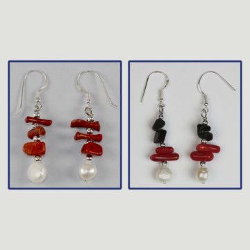 Crochet 48- Boucles d'oreilles perles et corail