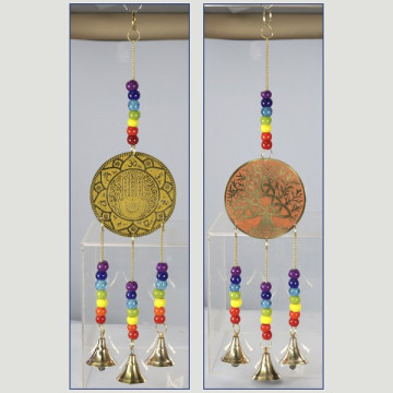 Chakra brass mobile with tree or hand shaped bell 8x31cm