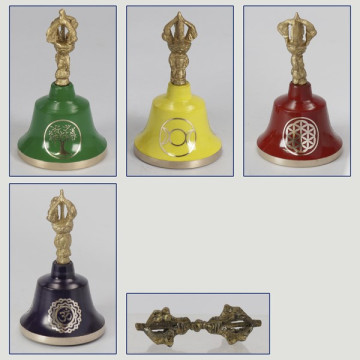 Tibetan brass table bell 6x10cm dorji 8cm assorted colors
