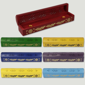 Flower of Life wooden incense holder trunk 30x5.5x6 7 assorted colors