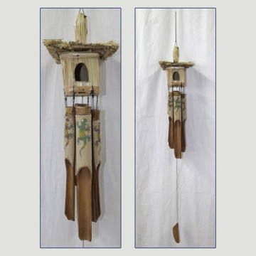 Bamboo mobile + sand with house with varied character on top 30cm 50cm