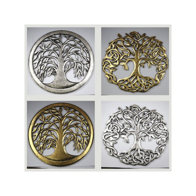 Árbol vida dorado o plateado para pared de madera 2 modelos 30cm Árbol vida dorado o plateado para pared de madera 2 modelos 30cm