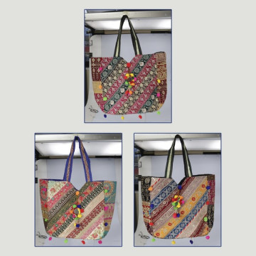 Indian fabric bag with pum pum 34x35cm assorted models