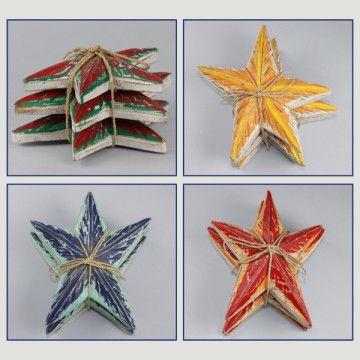 Set 3 d'Etoiles de Mer - bois avec corde 15cm couleurs assorties