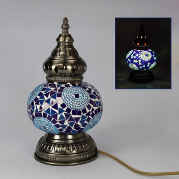 Lampe mosaïque bleu/blanc 14x29cm
