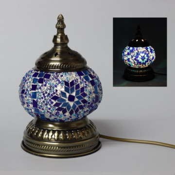 Lampe mosaïque fleur bleu/blanc 12x22cm