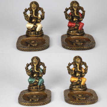 Ganesha resin incense holder 10.5x15x12 cm assorted