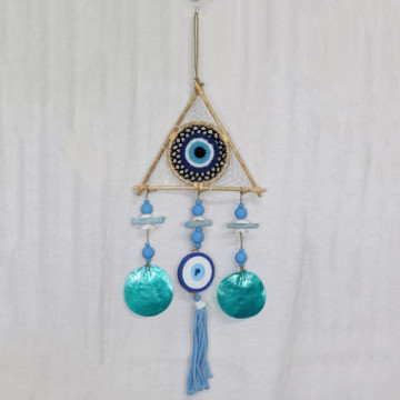 Dreamcatcher mobile – wooden triangle + eye + capi24x70