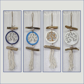 Tree of life wooden mobile with fringes 10x40cm assorted models