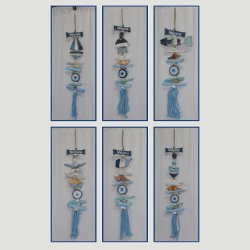 Eye wooden mobile with fringes nautical models WELC 10x60cm