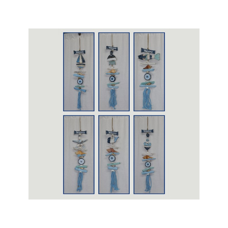 Eye wooden mobile with fringes nautical models WELC 10x60cm Eye wooden mobile with fringes nautical models WELC 10x60cm