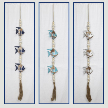 Wooden mobile with stones with fringes 3estrell 1 assorted models