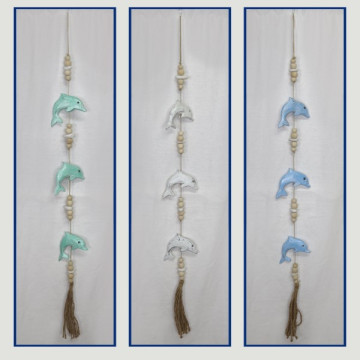 Wooden mobile with fringed stones 3delfin 1 assorted models