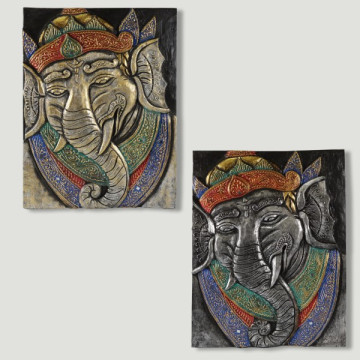 Golden/silver Ganesha wooden panel 40x30cm