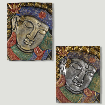 Golden/silver Buddha wooden panel 40x30cm