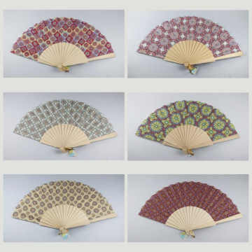 Hook 27, Wooden fan with design: Ethnic Weave - assorted colors