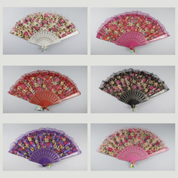 Hook 42, Plastic fan with design of: Flowers with lace - assorted colors