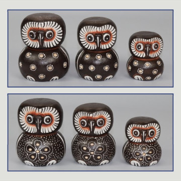 Set 3 - Wood net owl 10 - 9 - 7cm assorted models