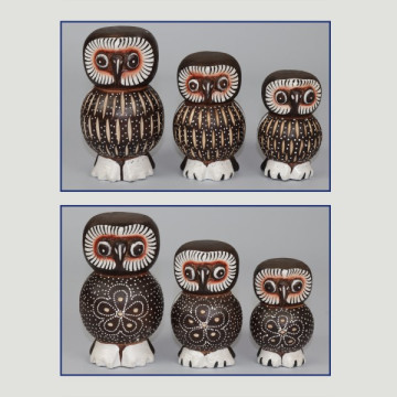 Set 3 - Owl red wood legs 14 - 10 - 12cm assorted models