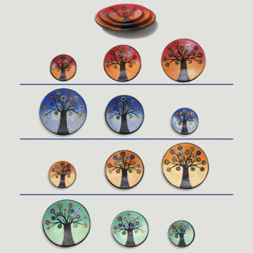 Set 3 - bol terracota Oval árbol de la vida puntos 24 - 20 - 15 cm 