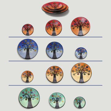 Set 3 - Bol en terre cuite Arbre de vie ovale points 24 - 20 - 15 cm