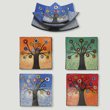 Set 3 - Square terracotta bowl model: tree of life points 24 - 20 - 15 cm