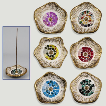 Terracotta flower incense holder with golden edges 10cm assorted colors