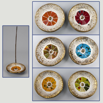 Oval terracotta incense holder with golden edges 10cm assorted colors
