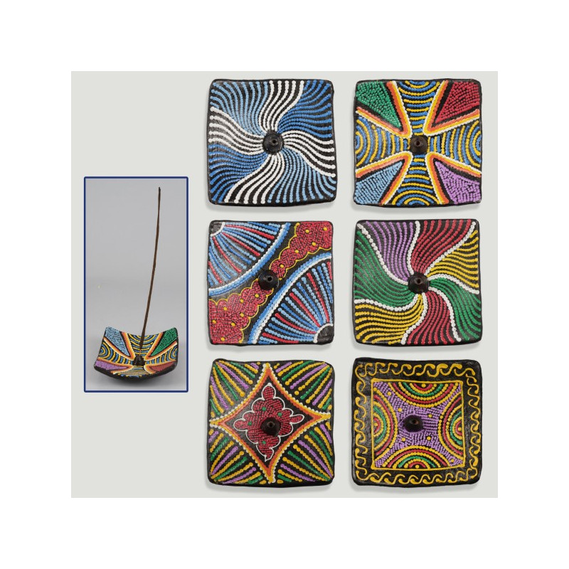 Square terracotta incense holder model: 10cm dots assorted colors Square terracotta incense holder model: 10cm dots assorted colors