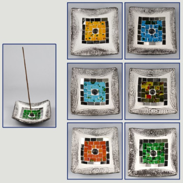 Square terracotta incense holder model: silver edge 12cm assorted colors