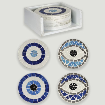 Conjunto 4 – Porta-copos ovais Turkish Eye 9,5cm modelos variados