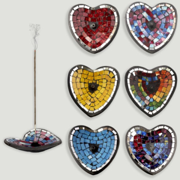 Terracotta heart incense holder 13cm assorted colors