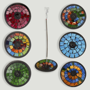 Round black terracotta incense holder 10cm assorted colors