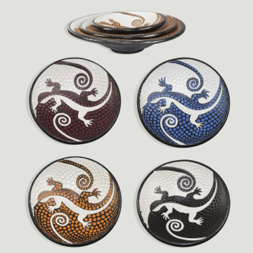 Set 3 - terracotta bowl Oval Gecko dots 24 - 20 - 15 cm assorted colors