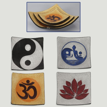 Set 3 - Square bowl model: OM- Lotus flower - Yin Yang – Yoga with points 24 - 20 - 15 cm