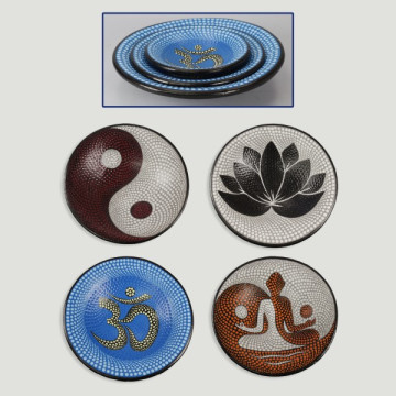 Set 3 - bol Oval OM- Flor de loto - Yin Yang - Yoga con puntos 24 - 20 - 15 cm