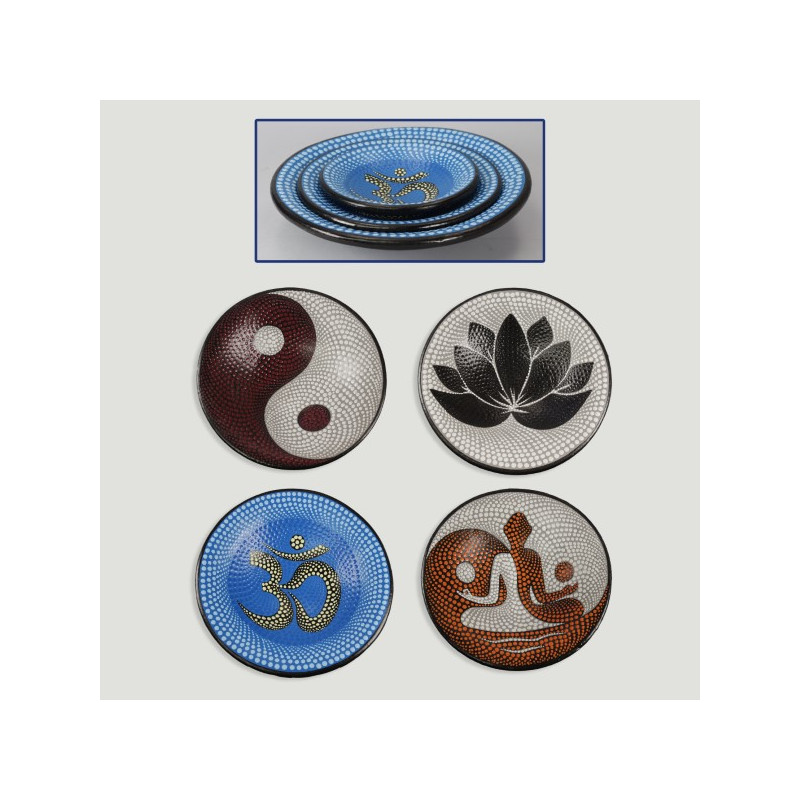 Set 3 - Oval OM bowl - Lotus flower - Yin Yang - Yoga with points 24 - 20 - 15 cm Set 3 - Oval OM bowl - Lotus flower - Yin Yang - Yoga with points 24 - 20 - 15 cm