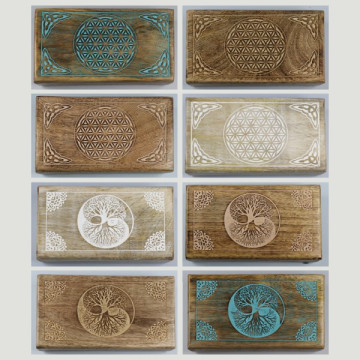 Caixa de madeira Árvore da Vida - Yin Yang – Flor da Vida 17x9,5x4,5 cm cores sortidas